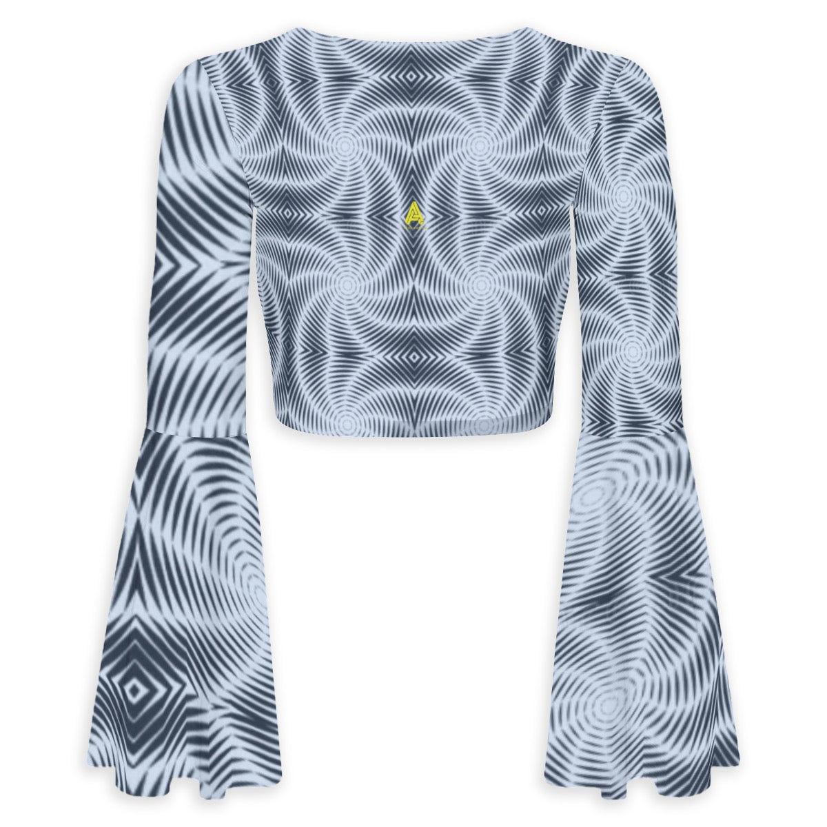 Flared Sleeve Tie-Front Crop Top Black and white Alucinarium
