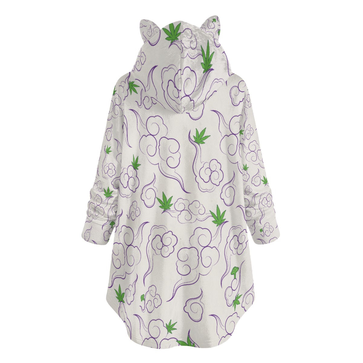 All-Over Print Women's Flannel Hoodie with Cat Ears