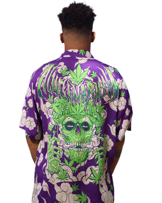 Men's Trippy Rave Wear T-Shirt (100% Cotton) - Purple Skullherb